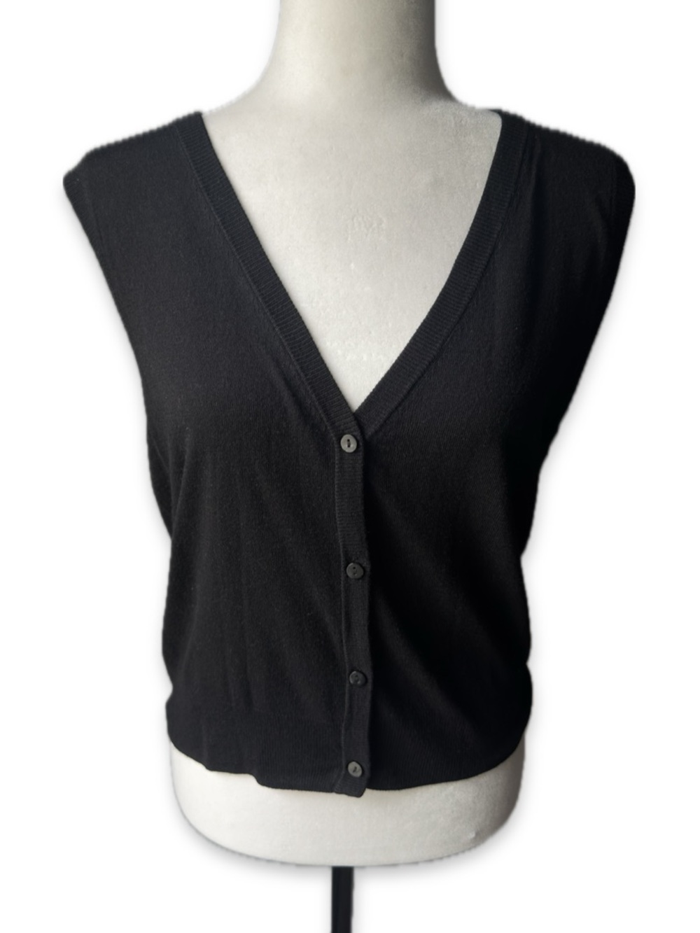 Mango Black V-Neck Button-Front Fine Knit Vest